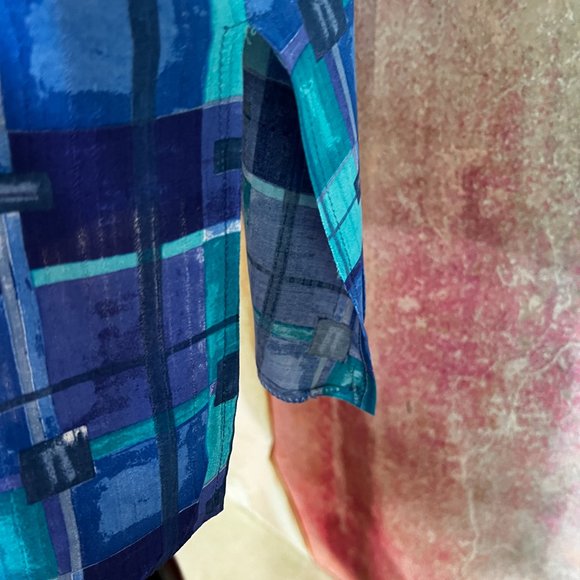 VTGπLong Aqua Blue Viscose Blouse with Short Sleeves - Picture 6 of 13